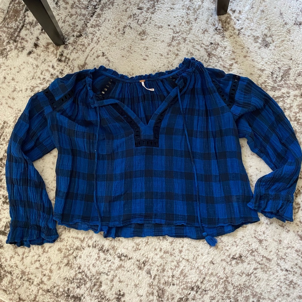 FREE PEOPLE Blue Flannel Shirt